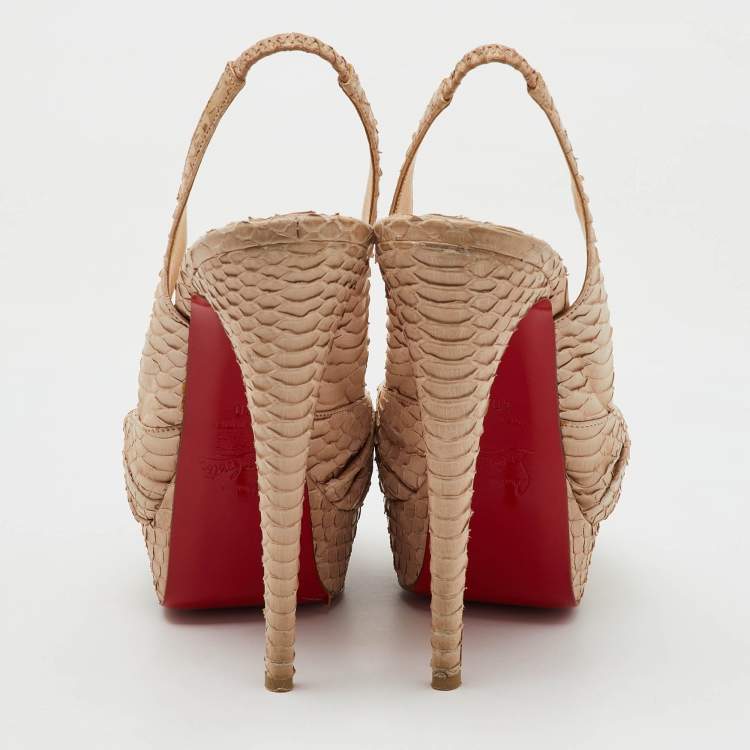 Pre Owned Christian Louboutin Beige Python Jenny Knotted Peep Toe Slingback Platform Pumps Size 40