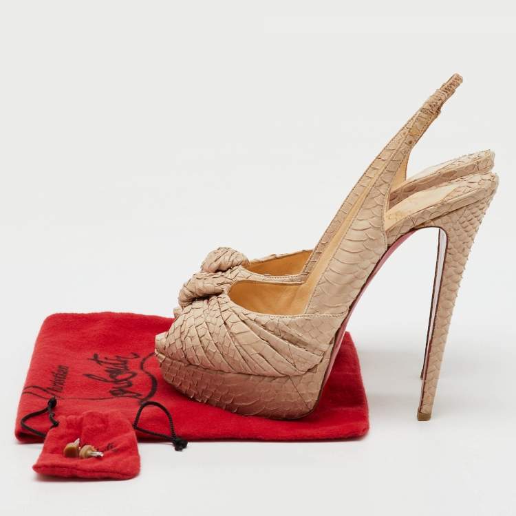Pre Owned Christian Louboutin Beige Python Jenny Knotted Peep Toe Slingback Platform Pumps Size 40