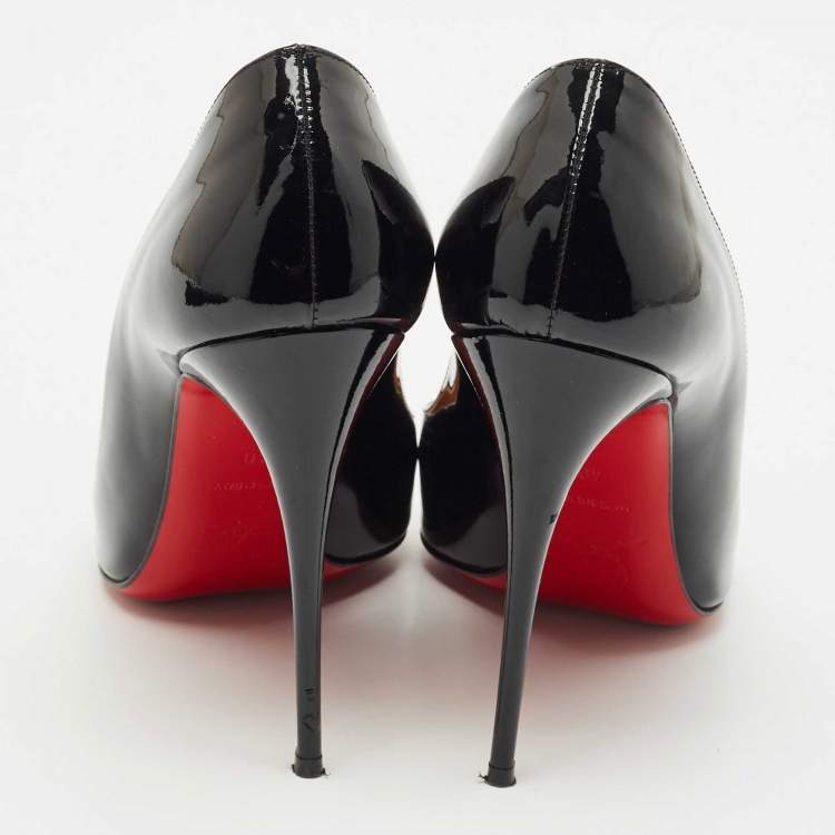 Pre Owned Christian Louboutin Black Patent Leather Doracora Red Heart Pumps Size 40