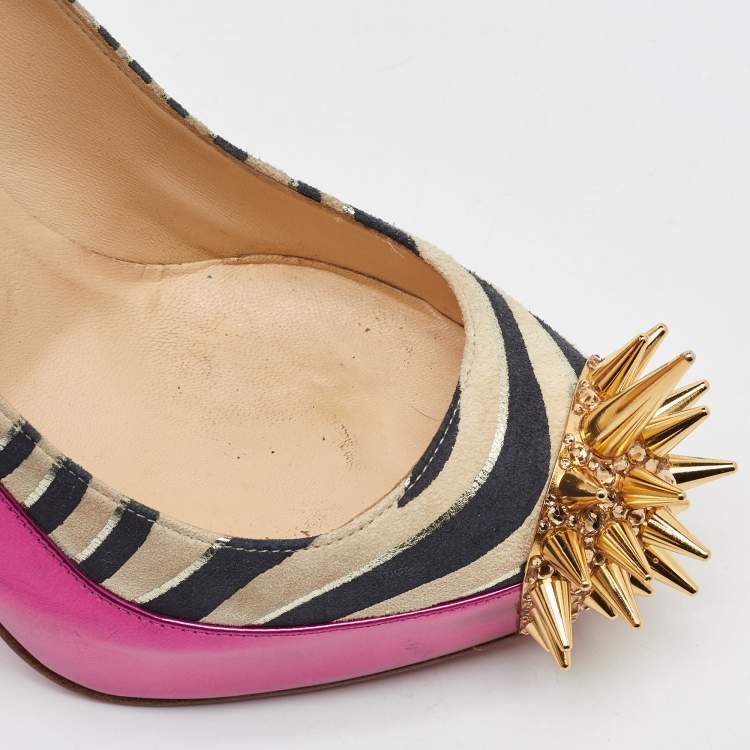 Pre Owned Christian Louboutin Multicolor Zebra Print Suede and Leather Asteroid Platform Pumps Size 38
