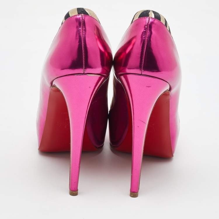 Pre Owned Christian Louboutin Multicolor Zebra Print Suede and Leather Asteroid Platform Pumps Size 38