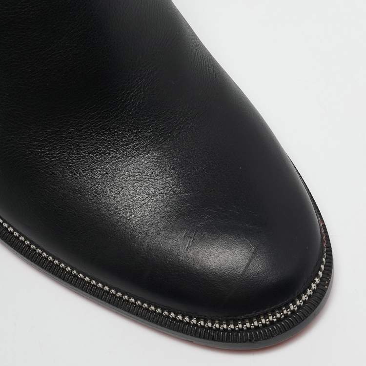Pre Owned Christian Louboutin Black Leather CL Zip Ankle Boots Size 38