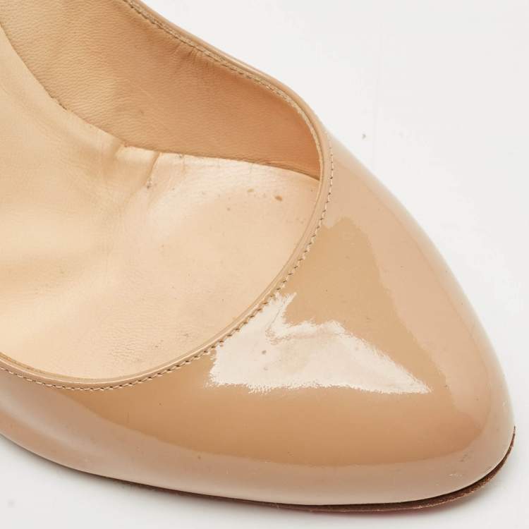 Pre Owned Christian Louboutin Beige Patent Leather Fifi Pumps Size 38.5