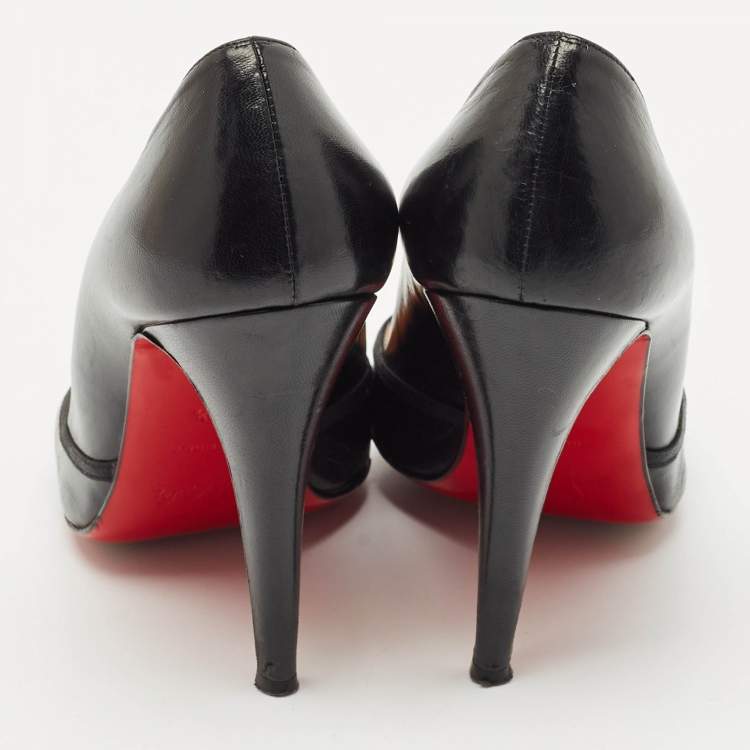 Pre Owned Christian Louboutin Black Leather and Grosgrain Lavalliere Pumps Size 38.5