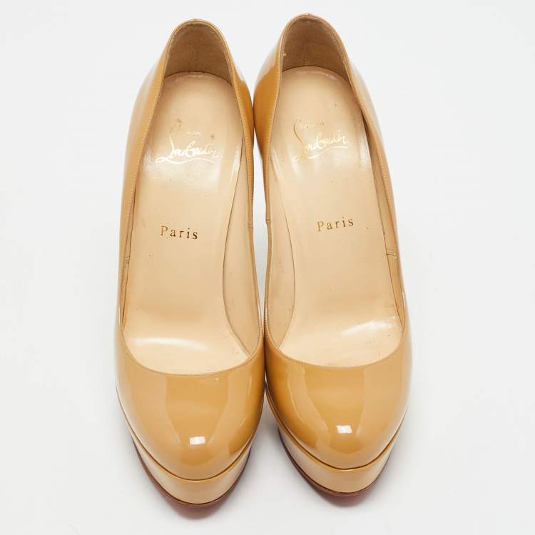 Pre Owned Christian Louboutin Beige Patent Leather Bianca Platform Pumps Size 38.5