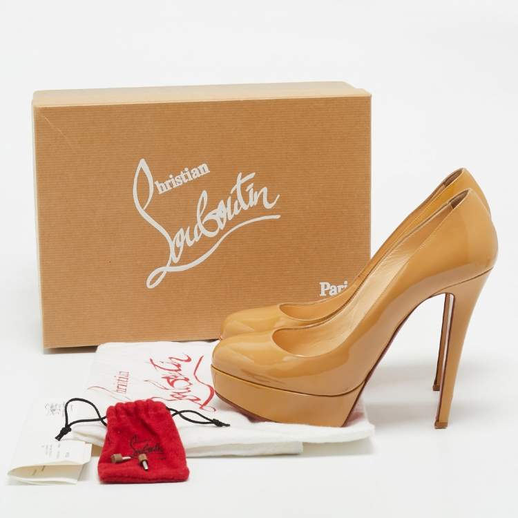 Pre Owned Christian Louboutin Beige Patent Leather Bianca Platform Pumps Size 38.5