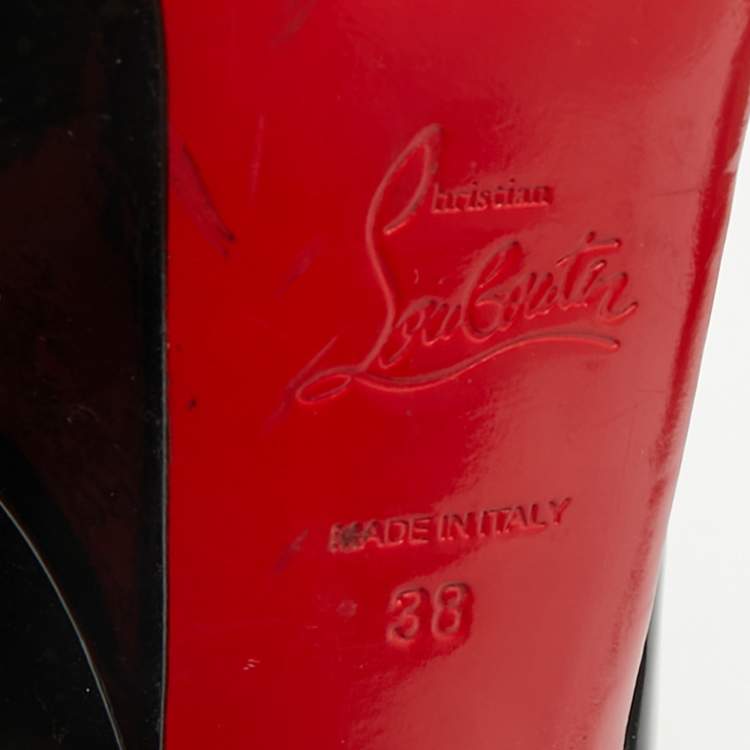 Pre Owned Christian Louboutin Black Patent Leather Vendome 120 Peep Toe Pumps Size 38