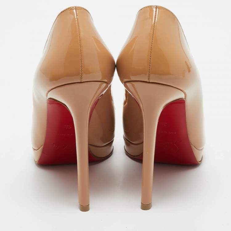Pre Owned Christian Louboutin Beige Patent Leather Pigalle Plato Pumps Size 38
