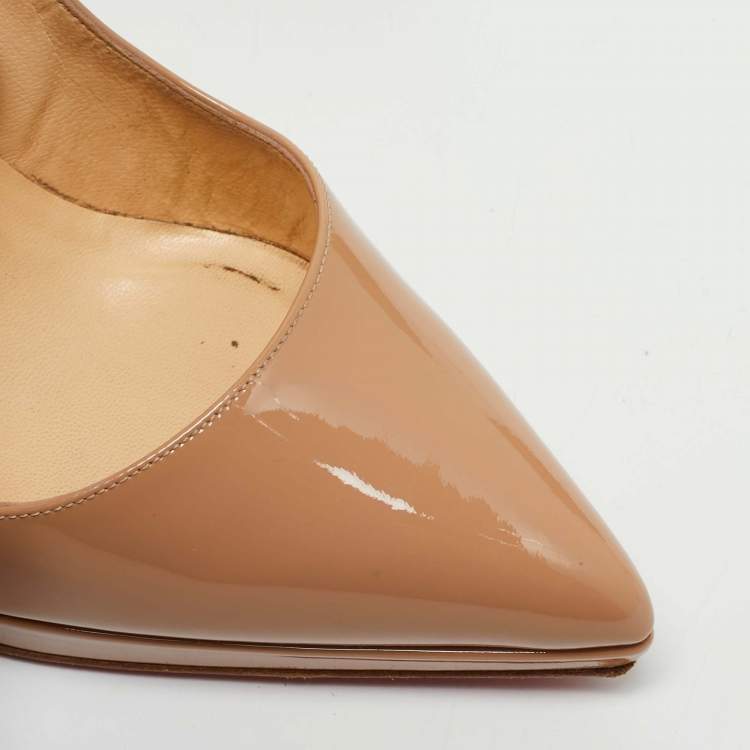 Pre Owned Christian Louboutin Beige Patent Leather Pigalle Plato Pumps Size 38