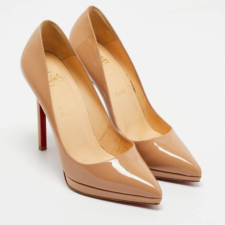 Pre Owned Christian Louboutin Beige Patent Leather Pigalle Plato Pumps Size 38