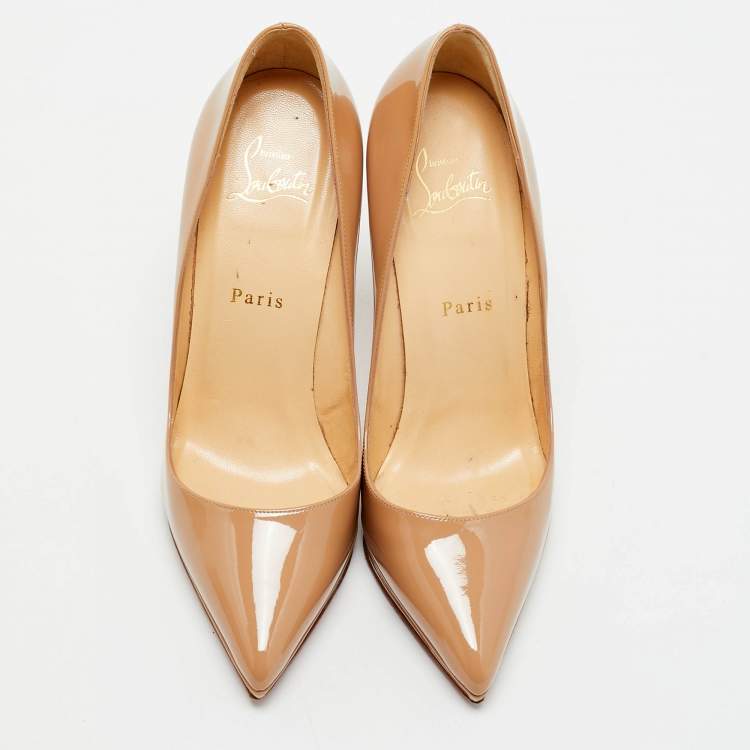 Pre Owned Christian Louboutin Beige Patent Leather Pigalle Plato Pumps Size 38