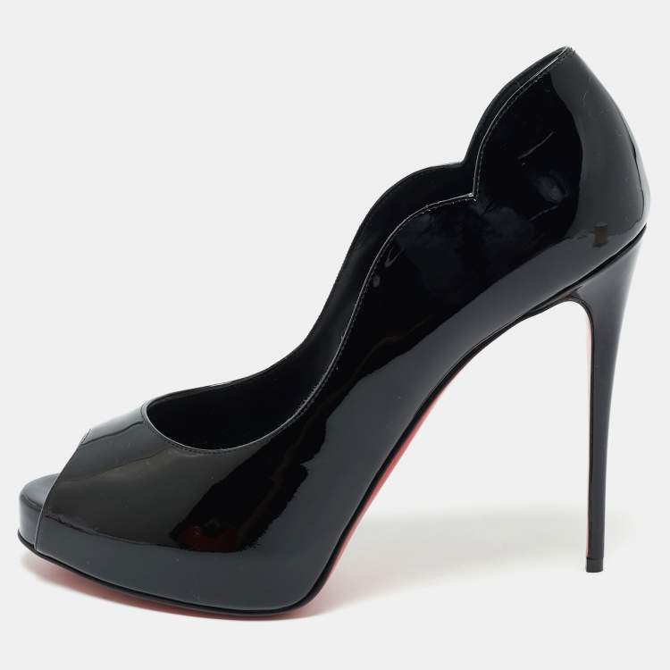 Pre Owned Christian Louboutin Black Patent Leather Hot Chick Alta Pumps Size 40.5