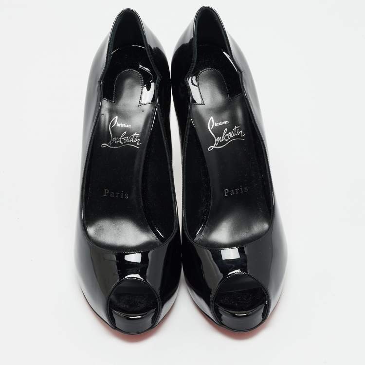 Pre Owned Christian Louboutin Black Patent Leather Hot Chick Alta Pumps Size 40.5
