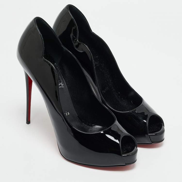 Pre Owned Christian Louboutin Black Patent Leather Hot Chick Alta Pumps Size 40.5