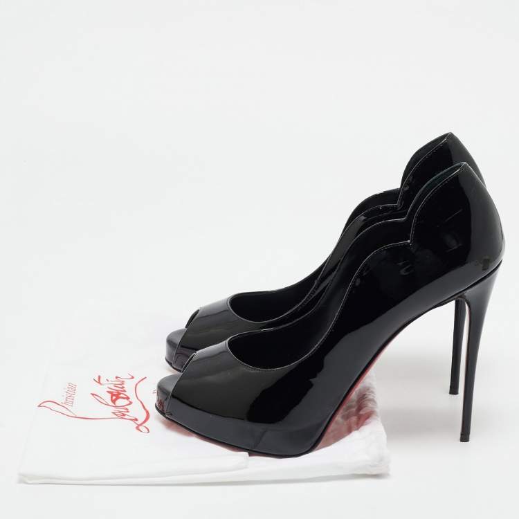Pre Owned Christian Louboutin Black Patent Leather Hot Chick Alta Pumps Size 40.5