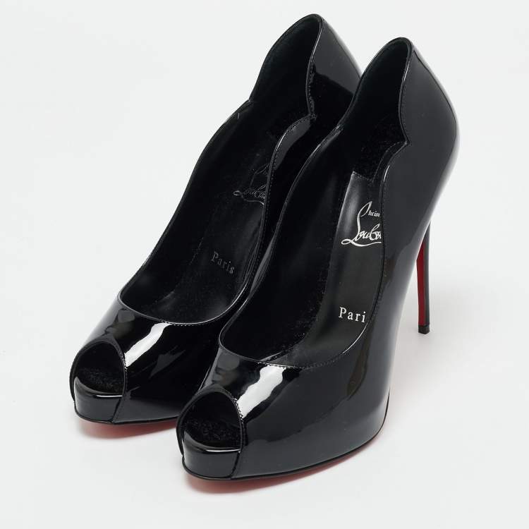 Pre Owned Christian Louboutin Black Patent Leather Hot Chick Alta Pumps Size 40.5