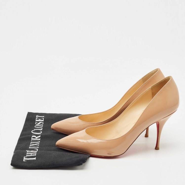 Pre Owned Christian Louboutin Beige Patent Leather Piou Piou Pumps Size 38