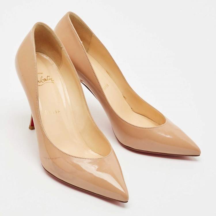 Pre Owned Christian Louboutin Beige Patent Leather Piou Piou Pumps Size 38