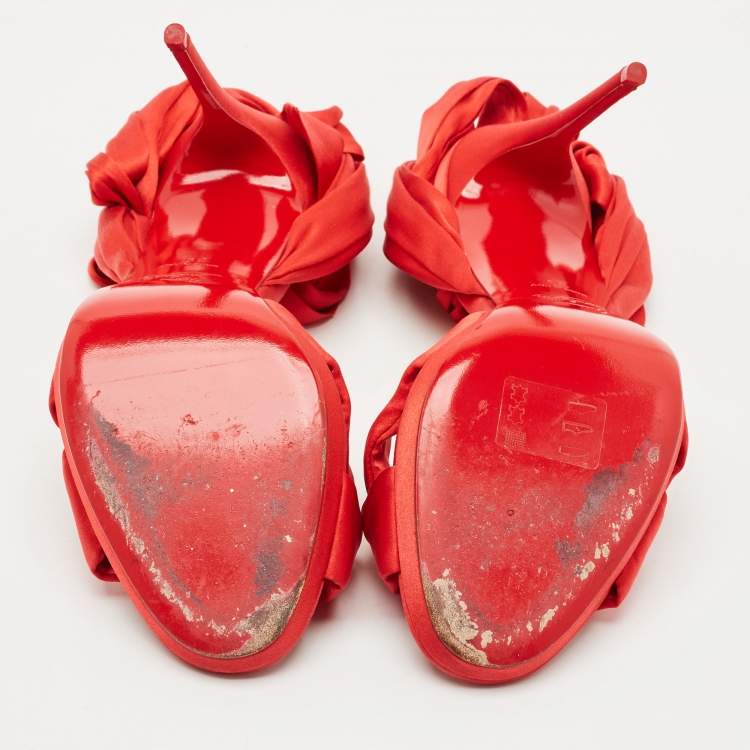 Pre Owned Christian Louboutin Red Satin Tres Frais Sandals Size 39