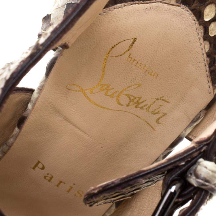 Pre Owned Christian Louboutin Two Tone Python Leather Criss Cross Strap Platform Sandals Size 37