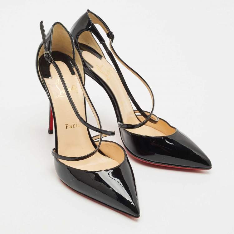 مملوكة مسبقًا Christian Louboutin Black Patent Leather Cross Blake D'orsay Pumps Size 39