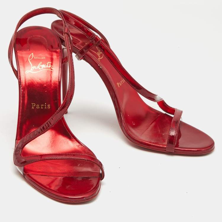 Pre Owned Christian Louboutin Red Patent Leather Rosalie Sandals Size 40