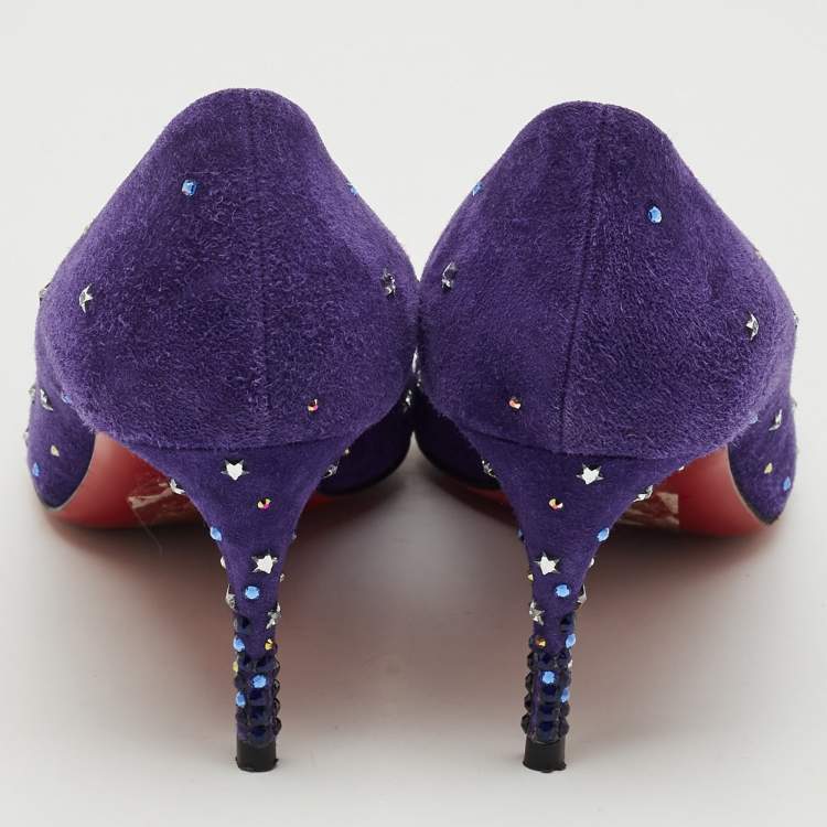 Pre Owned Christian Louboutin Purple Suede Crystal Embellished Gravitanita Pumps Size 38.5