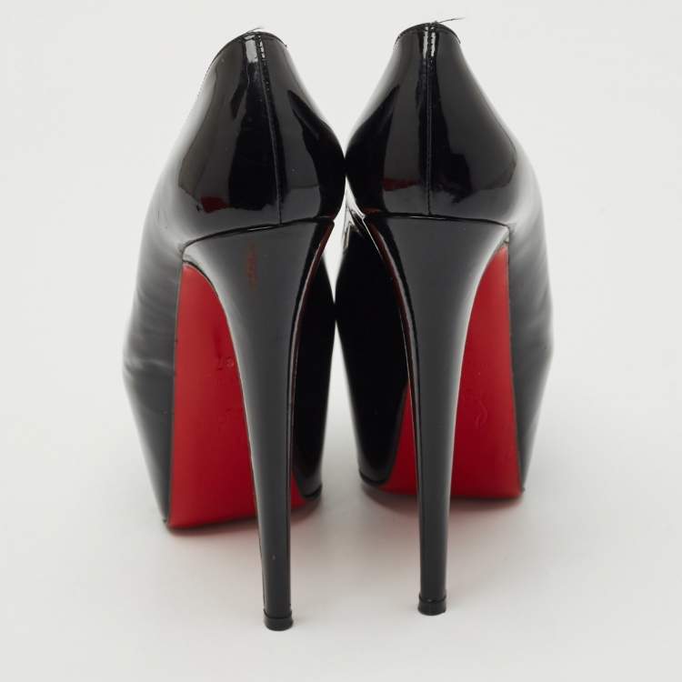 Pre Owned Christian Louboutin Black Patent Leather Daffodile Pumps Size 37