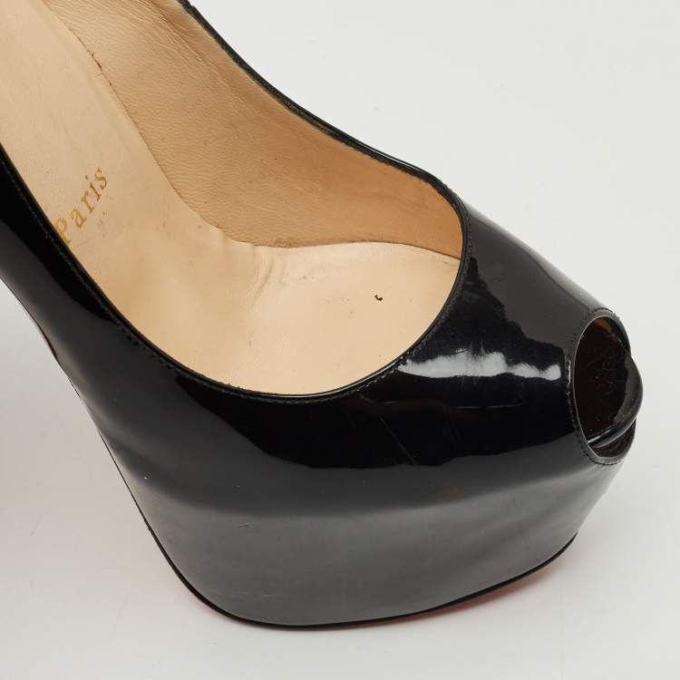 Pre Owned Christian Louboutin Black Patent Leather Daffodile Pumps Size 37