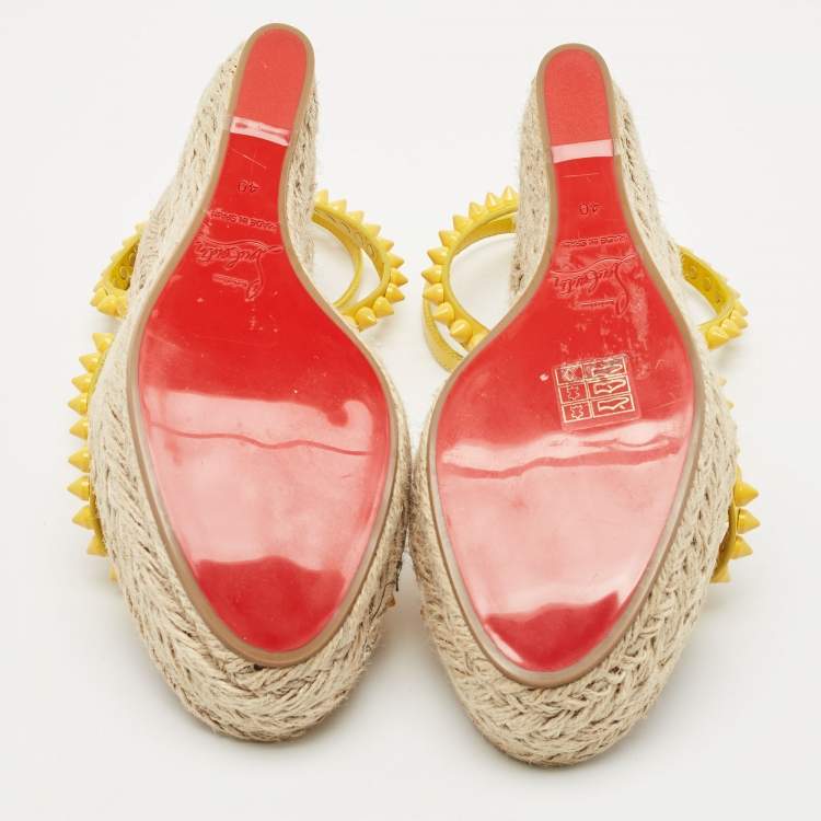 Pre Owned Christian Louboutin Yellow Patent Leather Mafaldina Zeppa Wedge Ankle Strap Sandals Size 40