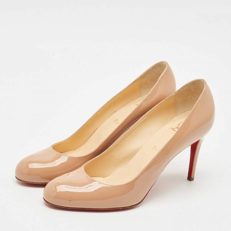 Pre Owned Christian Louboutin Beige Patent Leather Simple Pumps Size 40.5