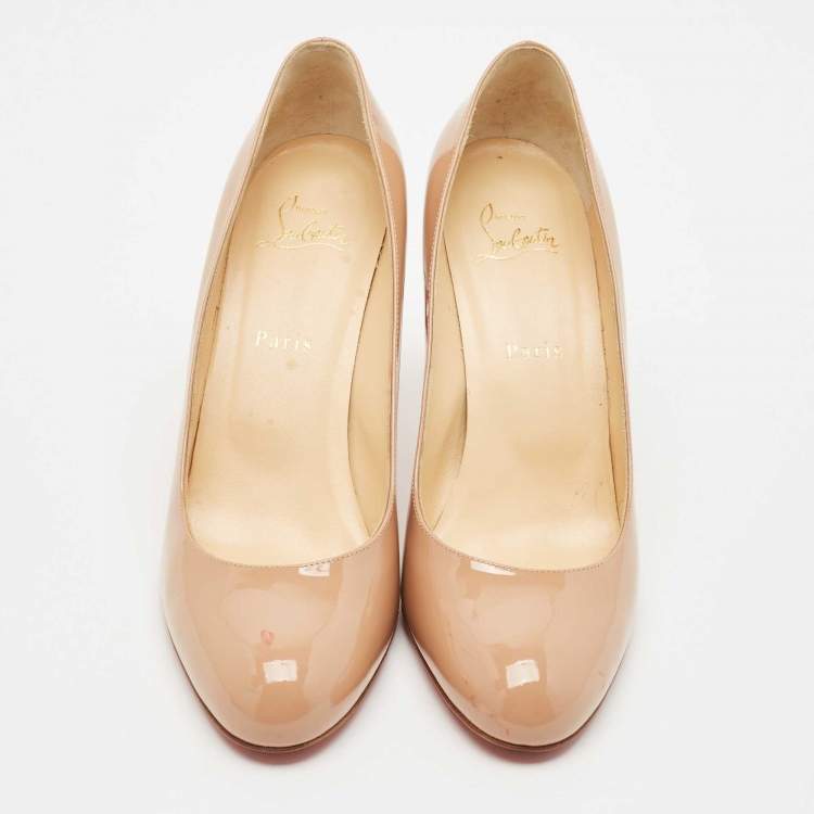 Pre Owned Christian Louboutin Beige Patent Leather Simple Pumps Size 40.5