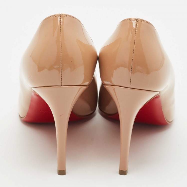 Pre Owned Christian Louboutin Beige Patent Leather Simple Pumps Size 40.5