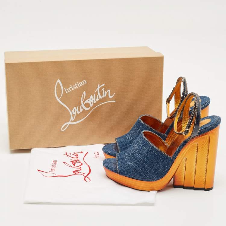 Pre Owned Christian Louboutin Blue Denim Mira Colunata Platform Sandals Size 40
