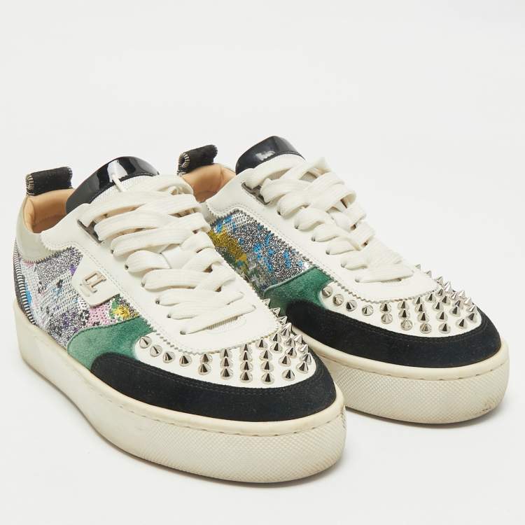 Pre Owned Christian Louboutin Multicolor Leather and Sequin Happyrui Sneakers Size 39
