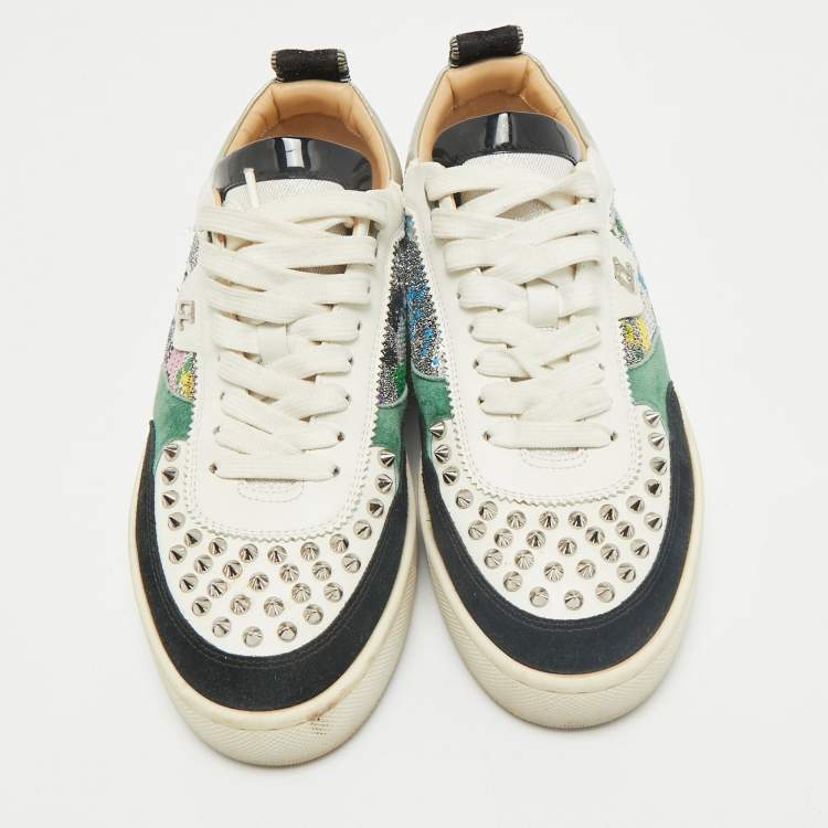 Pre Owned Christian Louboutin Multicolor Leather and Sequin Happyrui Sneakers Size 39