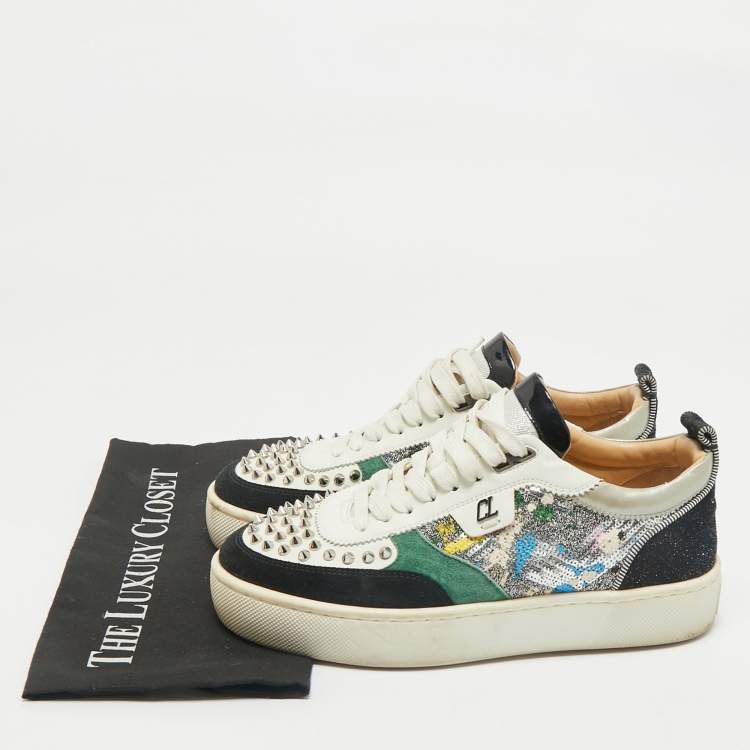 Pre Owned Christian Louboutin Multicolor Leather and Sequin Happyrui Sneakers Size 39