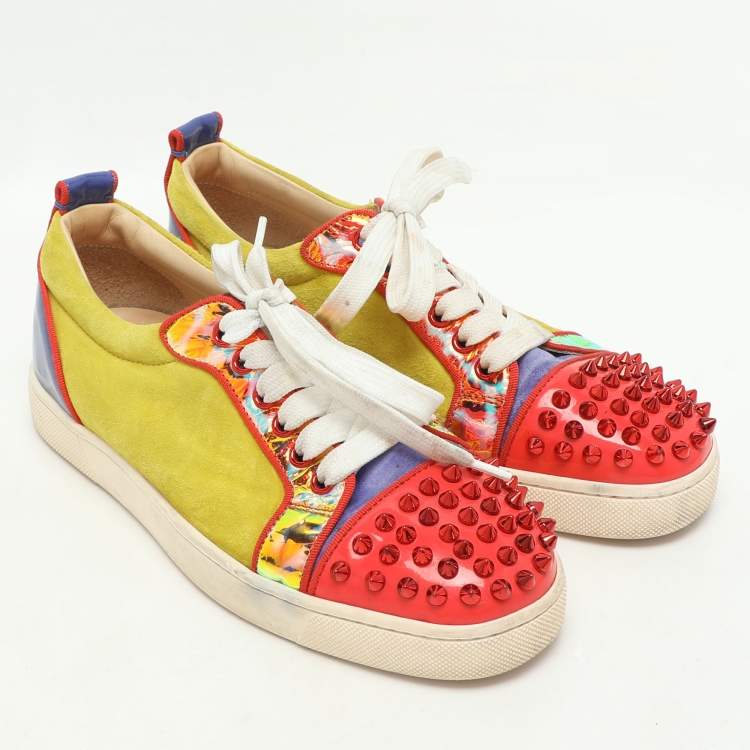 Pre Owned Christian Louboutin Multicolor Suede and Patent Leather Louis Junior Spikes Sneakers Size 37.5