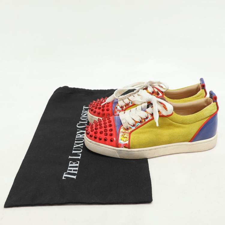 Pre Owned Christian Louboutin Multicolor Suede and Patent Leather Louis Junior Spikes Sneakers Size 37.5