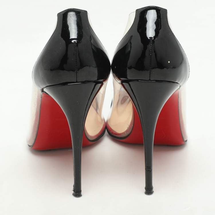 Pre Owned Christian Louboutin Black Patent Leather and PVC Debout Pumps Size 37.5