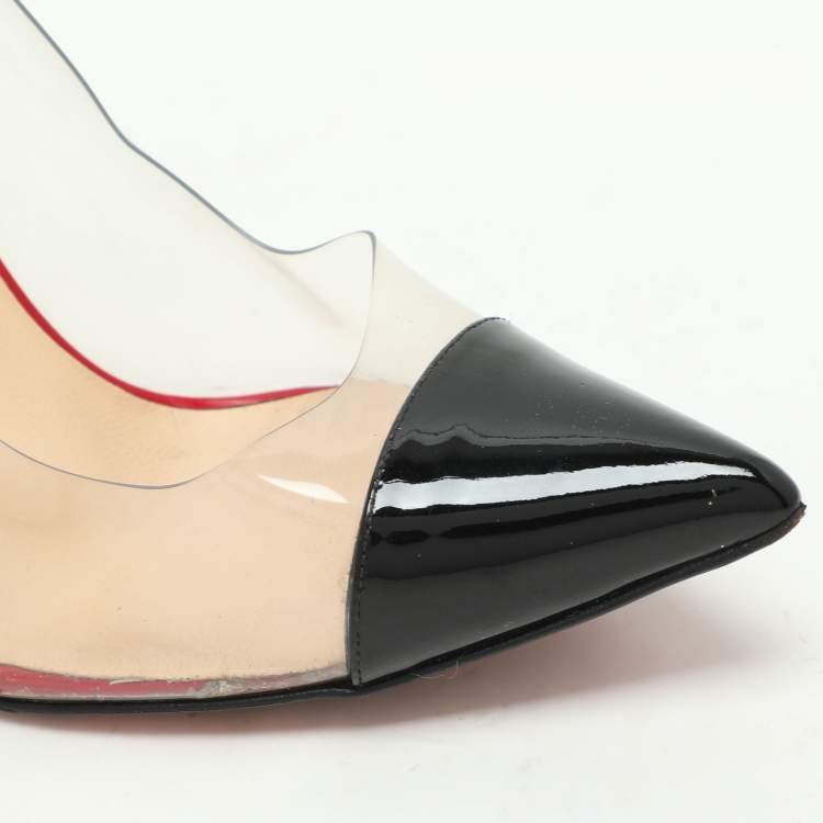 Pre Owned Christian Louboutin Black Patent Leather and PVC Debout Pumps Size 37.5