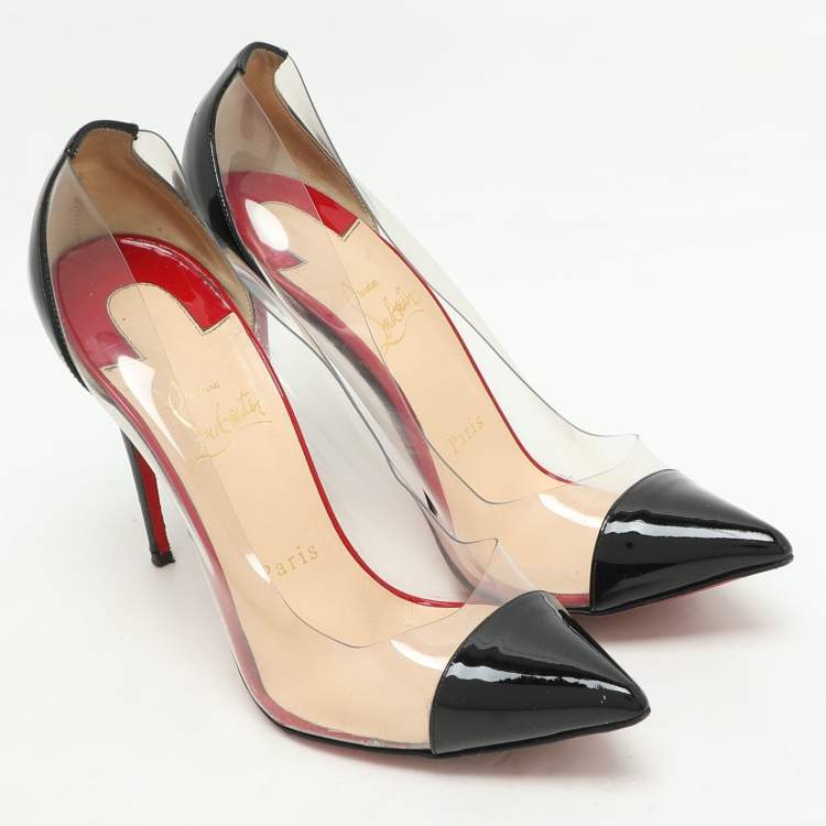 Pre Owned Christian Louboutin Black Patent Leather and PVC Debout Pumps Size 37.5