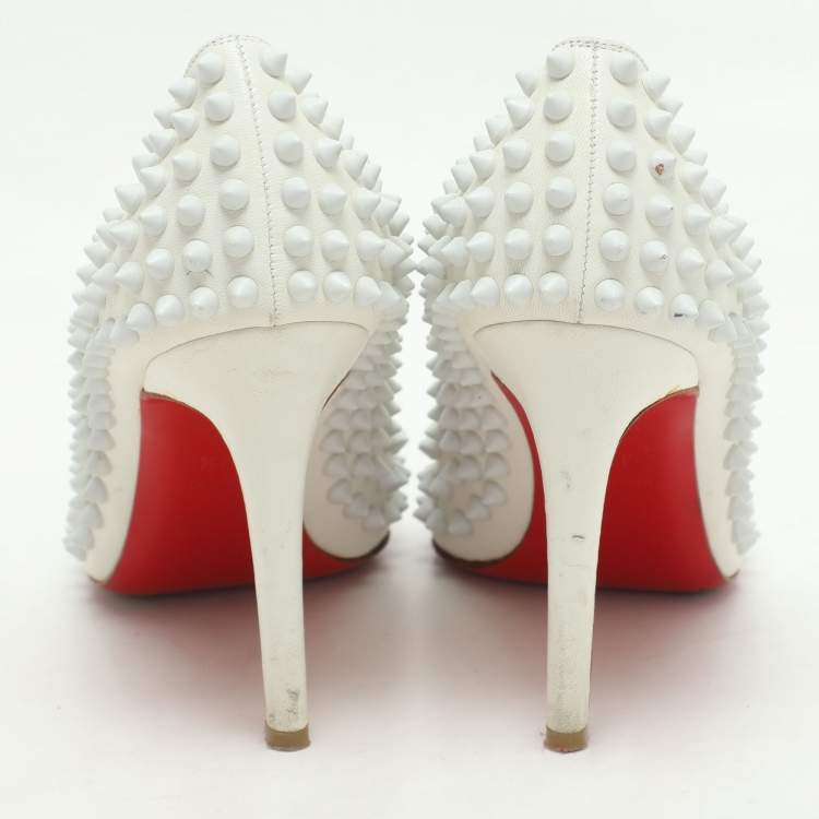 Pre Owned Christian Louboutin White Leather Pigalle Spikes Pumps Size 37.5