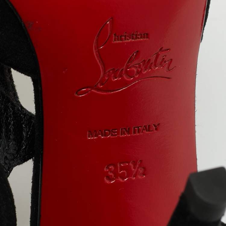 Pre Owned Christian Louboutin Black Suede Crystal Embellished Ankle Strap Sandals Size 35.5