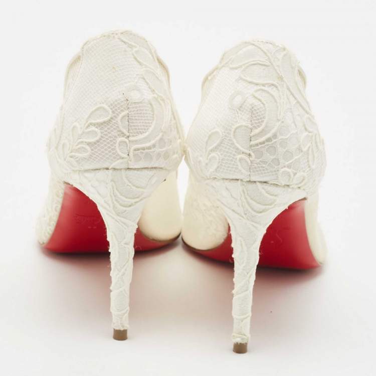 Pre Owned Christian Louboutin White Mesh and Lace Follies Strass Pumps Size 36