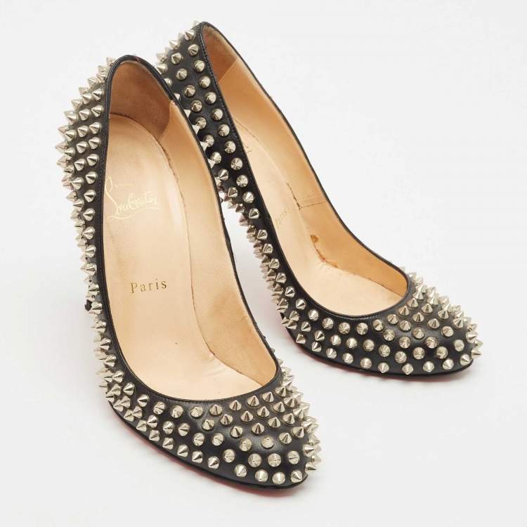 Pre Owned Christian Louboutin Black Leather Pigalle Spikes Pumps Size 38.5