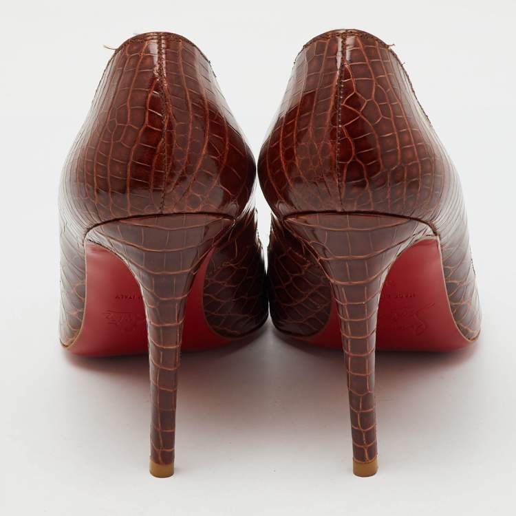 Pre Owned Christian Louboutin Brown Crocodile Leather Pigalle Pumps Size 39