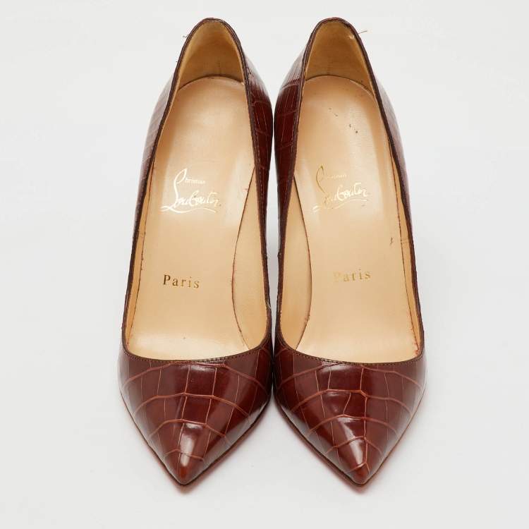 Pre Owned Christian Louboutin Brown Crocodile Leather Pigalle Pumps Size 39