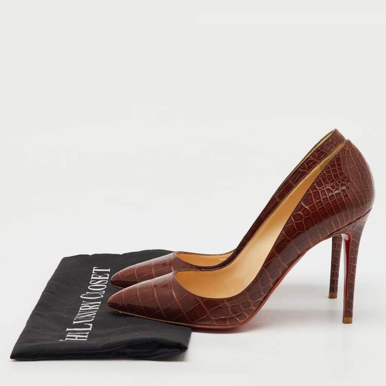 Pre Owned Christian Louboutin Brown Crocodile Leather Pigalle Pumps Size 39