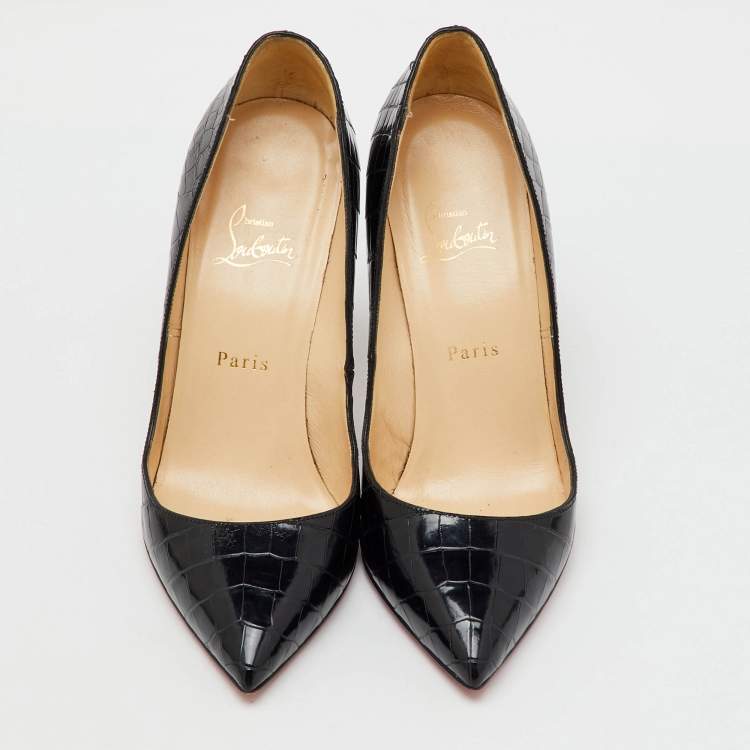Pre Owned Christian Louboutin Black Crocodile Leather Pigalle Pumps Size 39.5